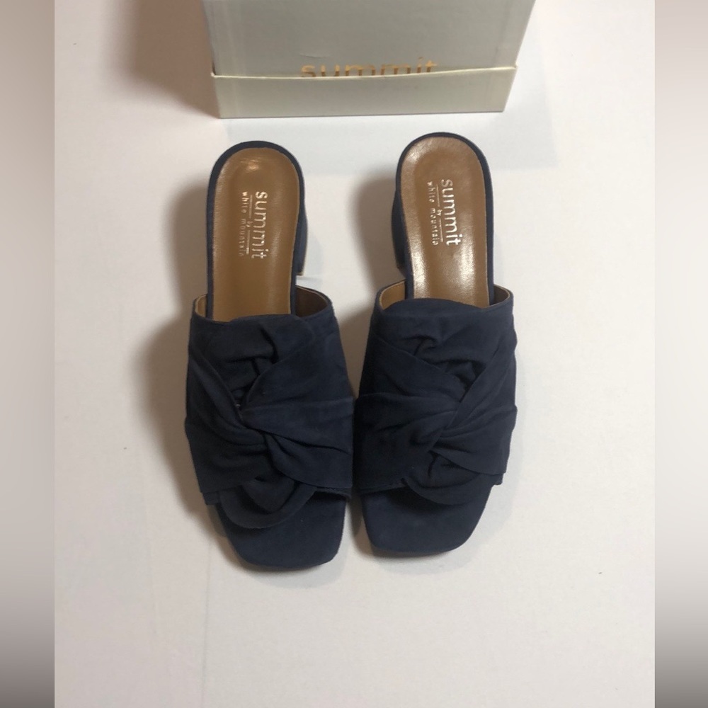 Summit White Mountain  Navy Blue Suede Leather Heeled Slides Sandals Size 6 - Picture 6 of 6